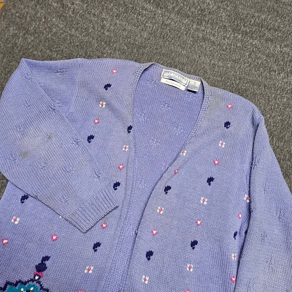 Portraits Northern Isles Cardigan Women XL Purple Hand Embroidered Floral Vtg